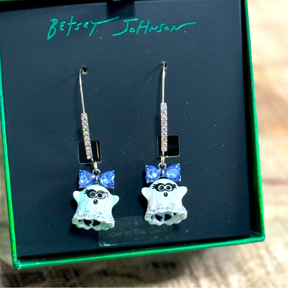 Brand New Betsey Johnson Glow in The Dark Ghost  Purple Crystal Bows